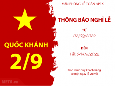 THÔNG BÁO LỊCH NGHỈ LỄ 2/9-2022