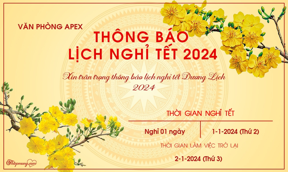 THÔNG BÁO LỊCH NGHỈ TẾT DƯƠNG LỊCH 2024