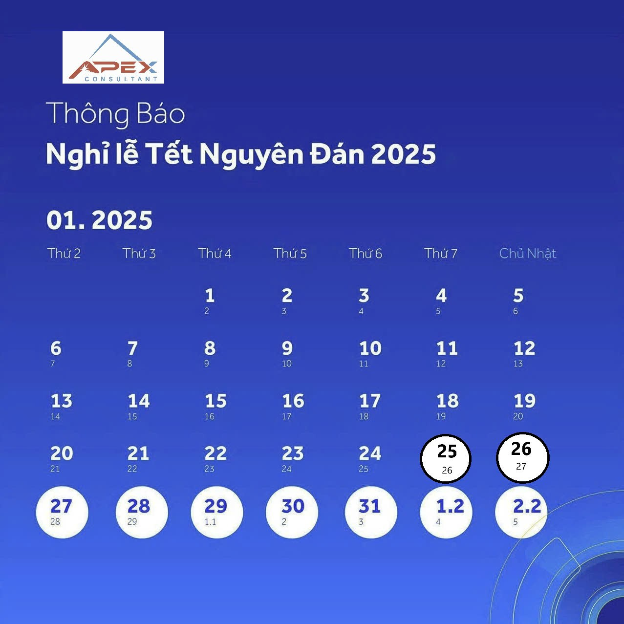 LỊCH NGHỈ TẾT NGUYÊN ĐÁN ẤT TỴ 2025